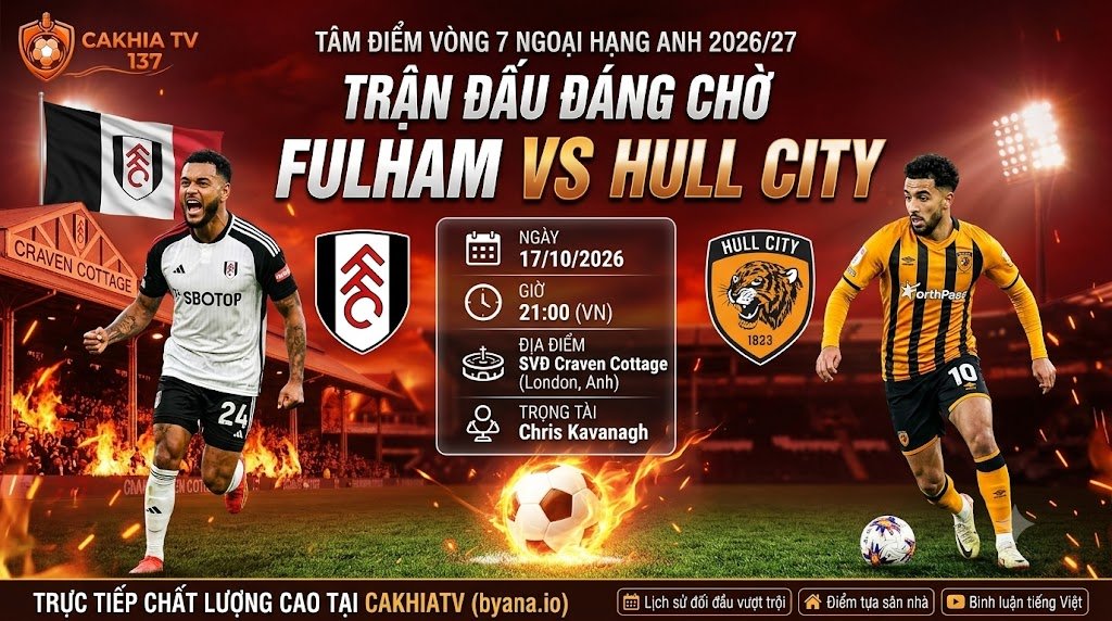 Ảnh bìa nhận định trận đấu Fulham vs Hull City ngày 17/10/2026 trên CakhiaTV