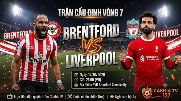 Ảnh bìa trực tiếp và nhận định trận cầu đinh Brentford vs Liverpool lúc 21h00 ngày 17/10/2026 tại Ngoại hạng Anh trên CakhiaTV.