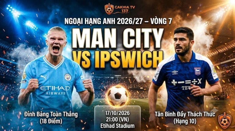 Nhận định trực tiếp bóng đá Man City vs Ipswich vòng 7 Ngoại hạng Anh trên CakhiaTV