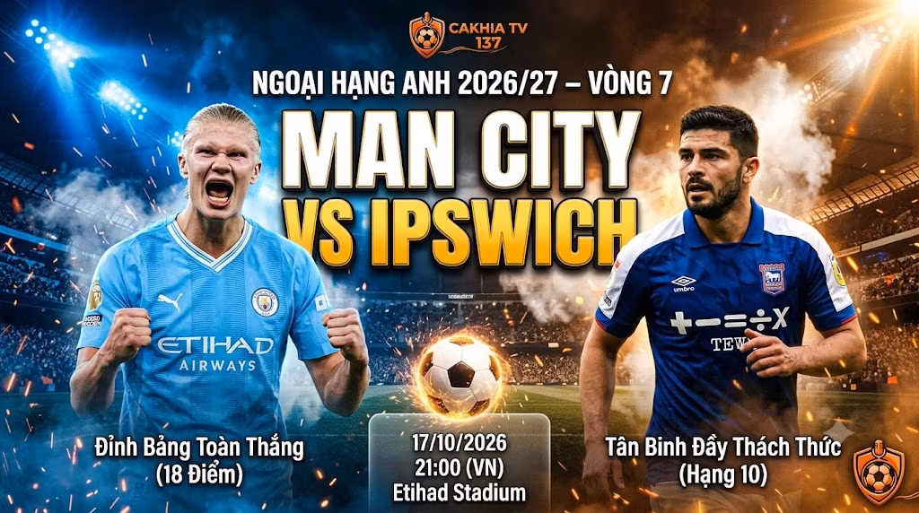 Nhận định Man City vs Ipswich (21h00 ngày 17/10): Sức mạnh hủy diệt của The Citizens tại Etihad